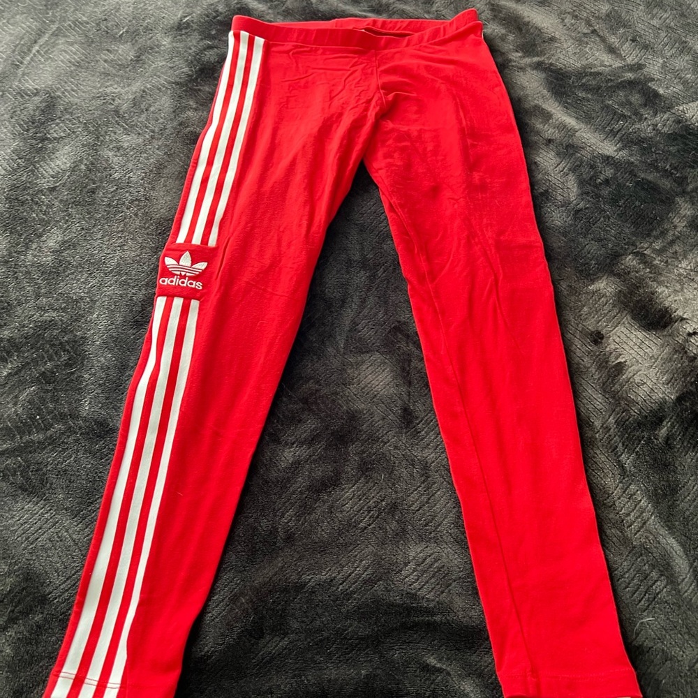 adidas Red Leggings with White Stripes
